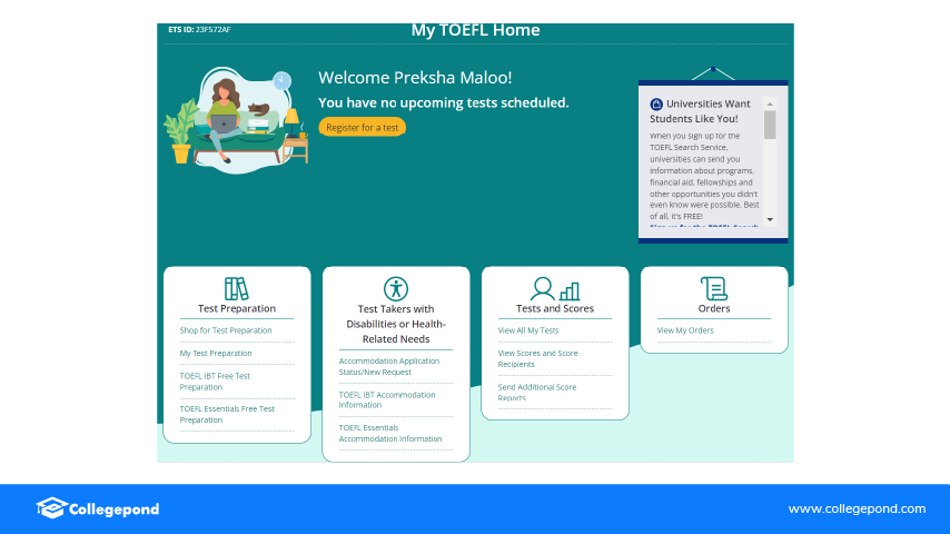 TOEFL-Account-Home-Page-